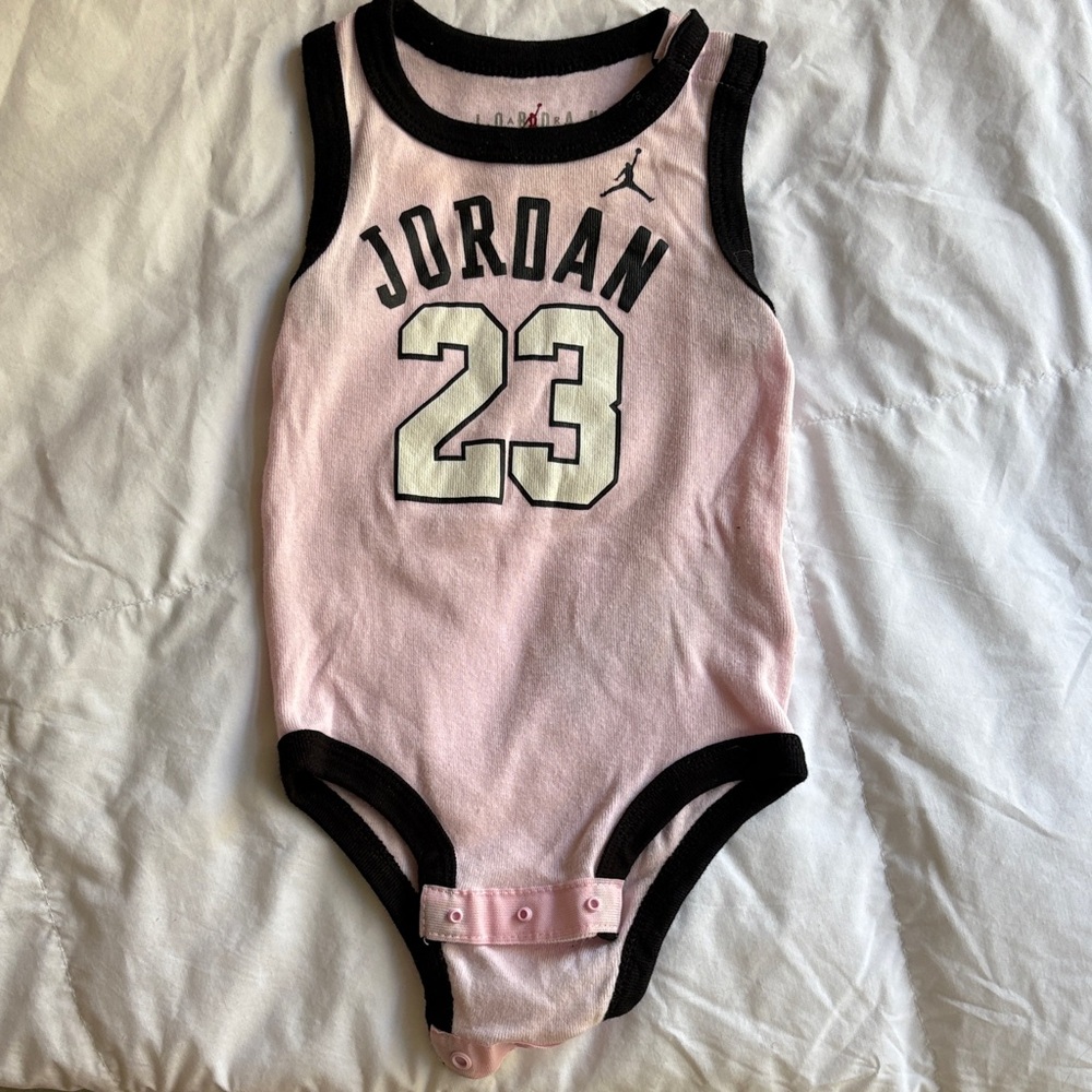 Jordan Pink and Black Baby Onesie